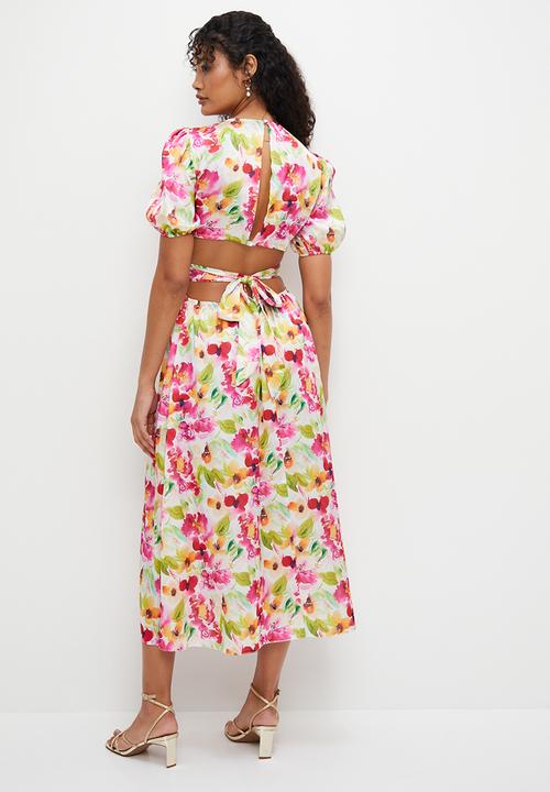 MILLA - Printed satin wrapover midi dress - bloom floral