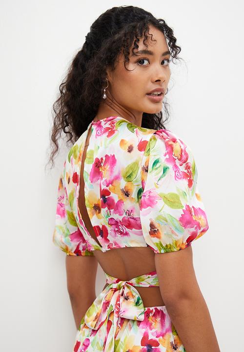 MILLA - Printed satin wrapover midi dress - bloom floral