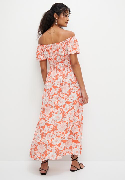 MILLA - Off shoulder printed maxi dress - orange floral