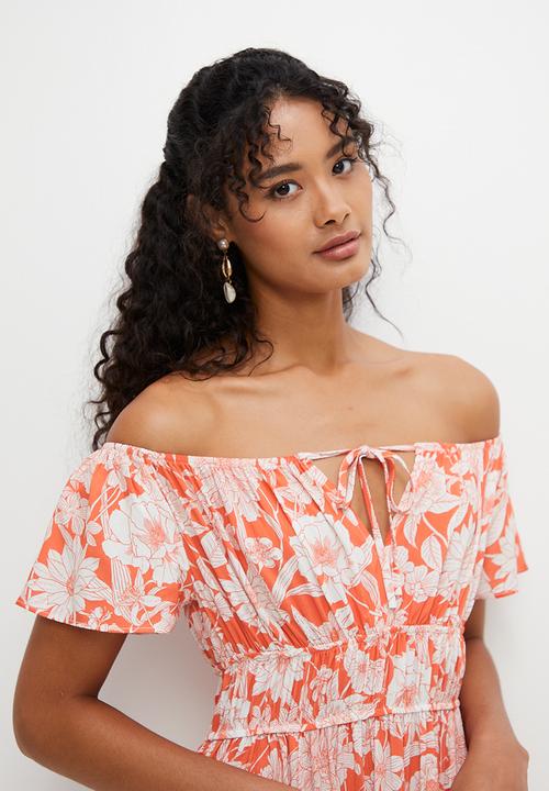 MILLA - Off shoulder printed maxi dress - orange floral