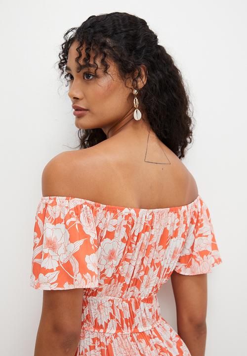 MILLA - Off shoulder printed maxi dress - orange floral