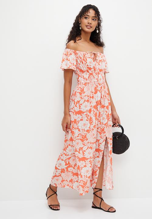 MILLA - Off shoulder printed maxi dress - orange floral