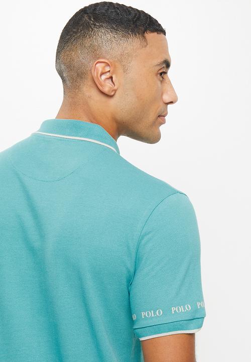 POLO - Men tipped logo pique golfer - aqua