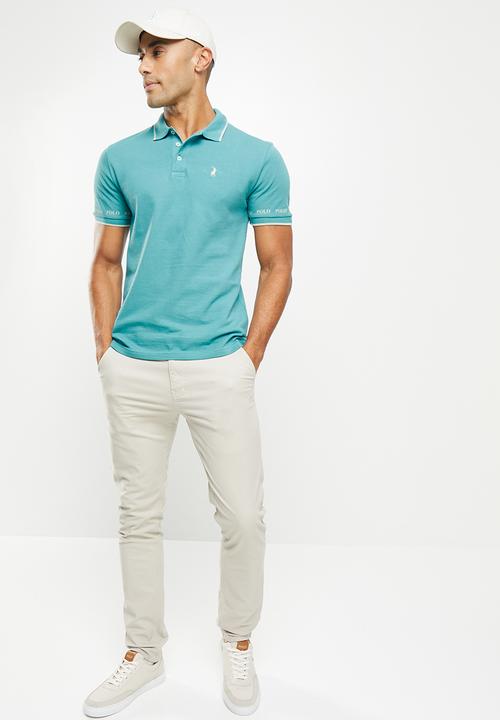 POLO - Men tipped logo pique golfer - aqua