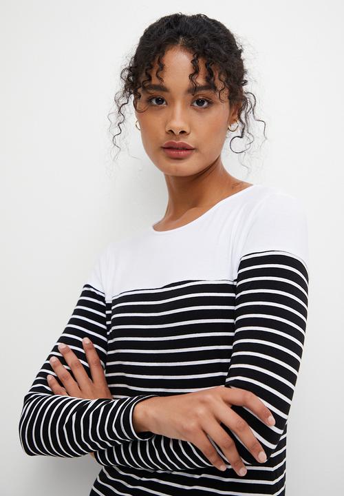 edit - Border stripe tee dress - black & white