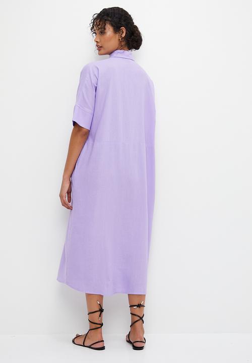 edit - Oversized linen midi shirt dress -  purple rose