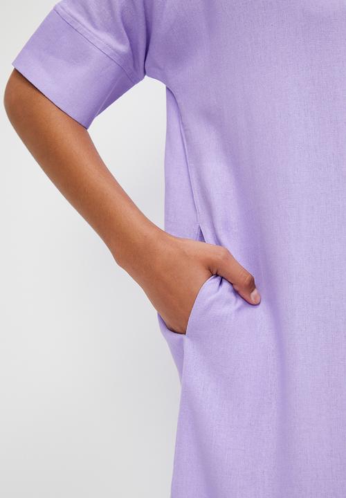 edit - Oversized linen midi shirt dress -  purple rose