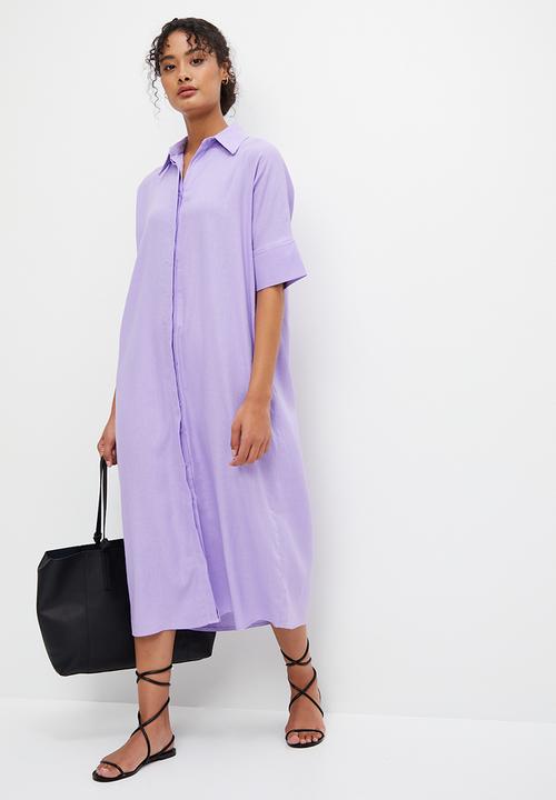 edit - Oversized linen midi shirt dress -  purple rose