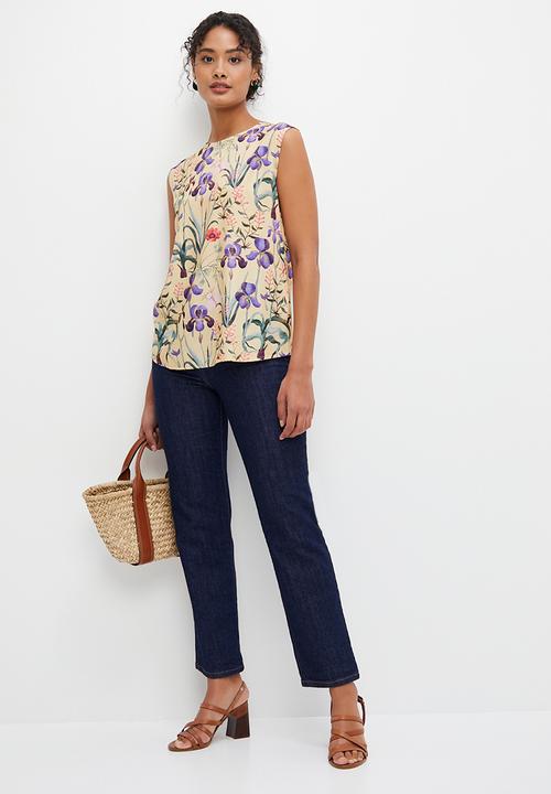 edit - Basic woven shell - soft yellow botanical