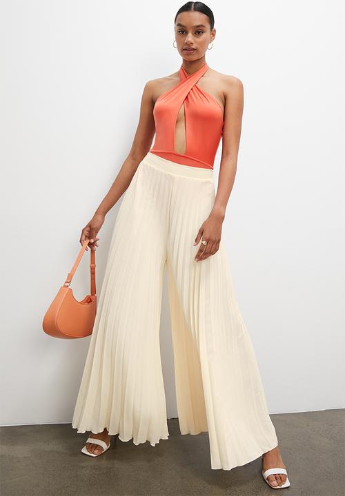 VELVET - Pleated palazzo pant - ecru