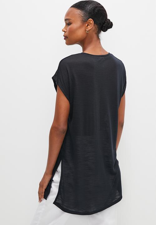 edit - Slit detail long tee - black