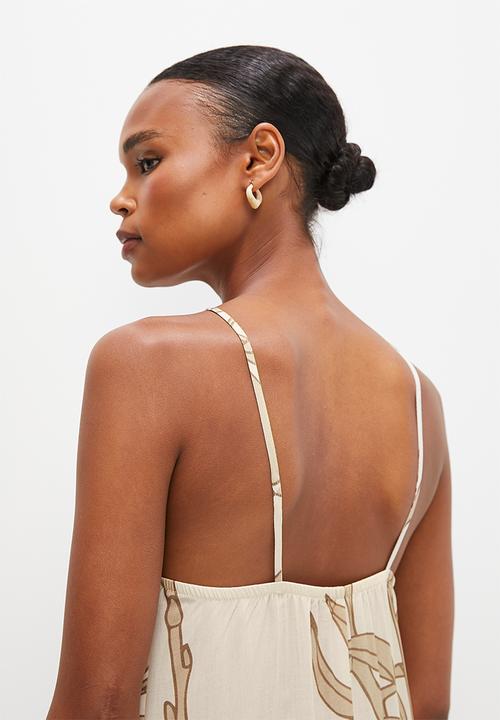 edit - Ruched neck maxi - neutrals leaf print