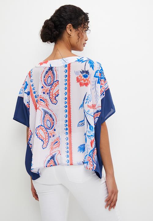 edit - Print mix kaftan shell - red oriental