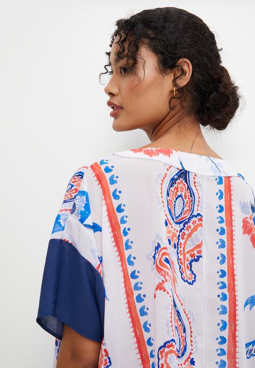 edit - Print mix kaftan shell - red oriental