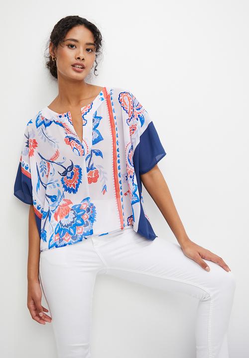 edit - Print mix kaftan shell - red oriental