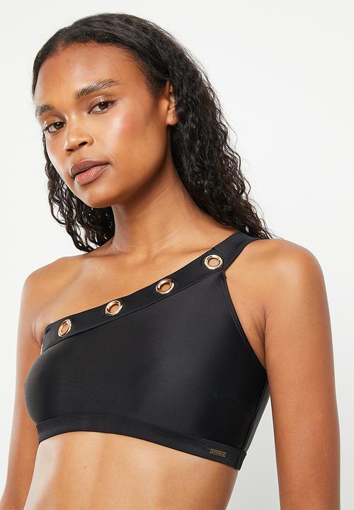 SISSY BOY - Ceanna: one shoulder bikini top with eyelet detailing - black