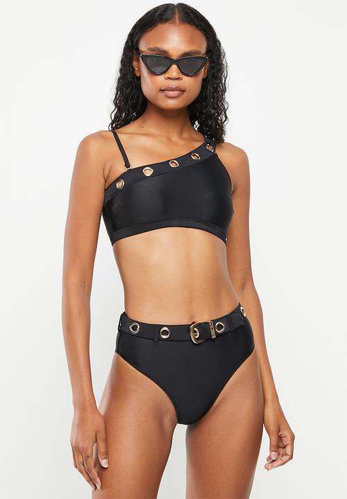 SISSY BOY - Ceanna: one shoulder bikini top with eyelet detailing - black