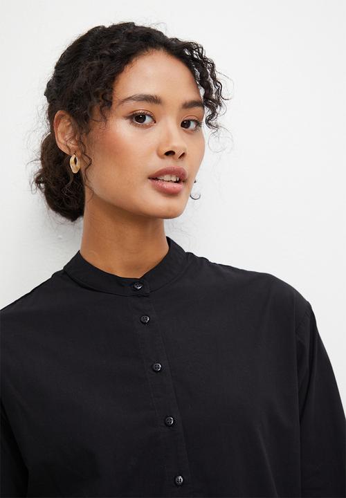edit - Mandarin longline shirt - black