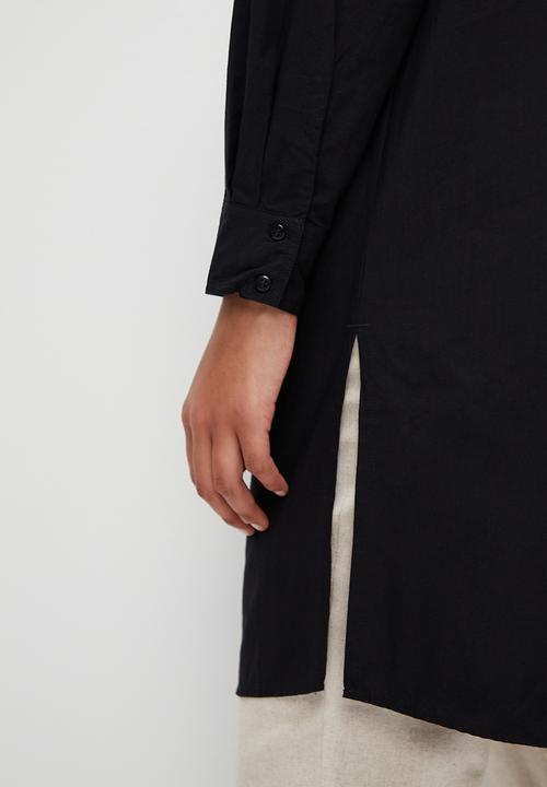 edit - Mandarin longline shirt - black