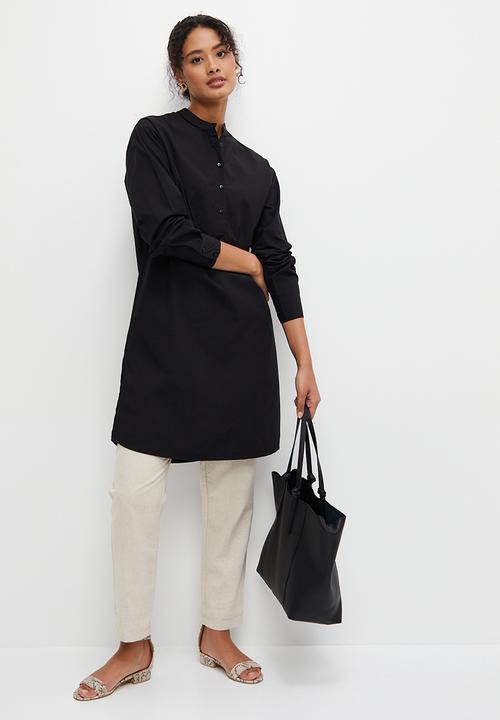 edit - Mandarin longline shirt - black