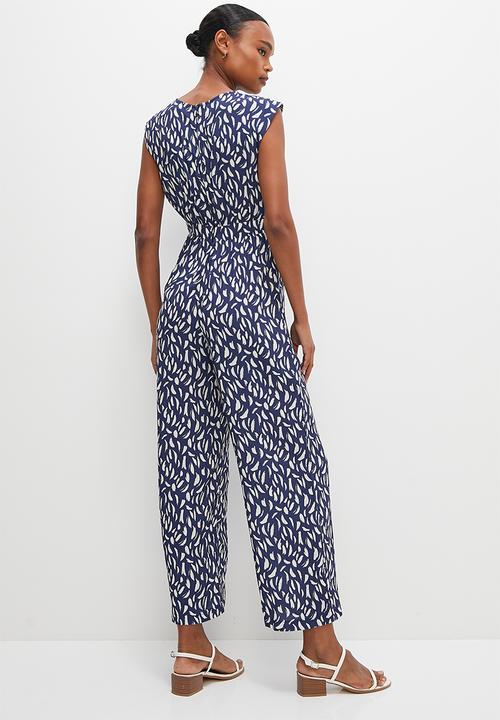 edit - Grown on sleeve wide leg jumpsuit - ink ecru brushstroke