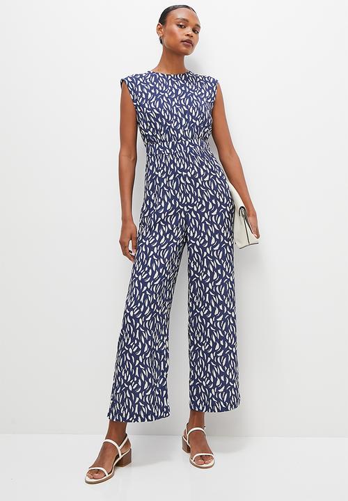 edit - Grown on sleeve wide leg jumpsuit - ink ecru brushstroke