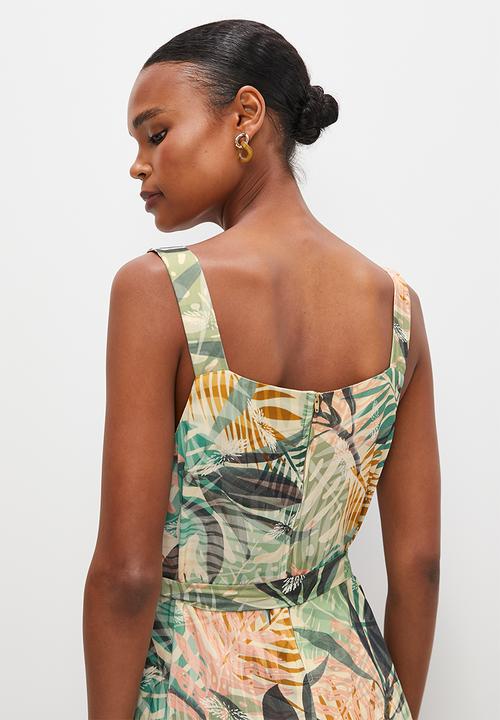 edit - Built up belted wide leg jumpsuit - multi foliage