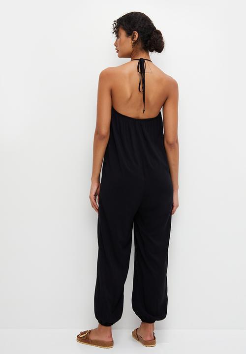 edit - Deep v boho harem jumpsuit - black