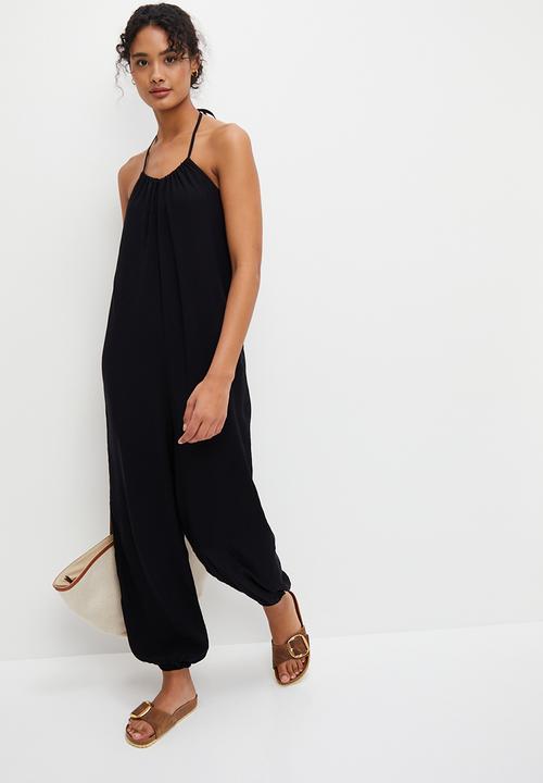 edit - Deep v boho harem jumpsuit - black