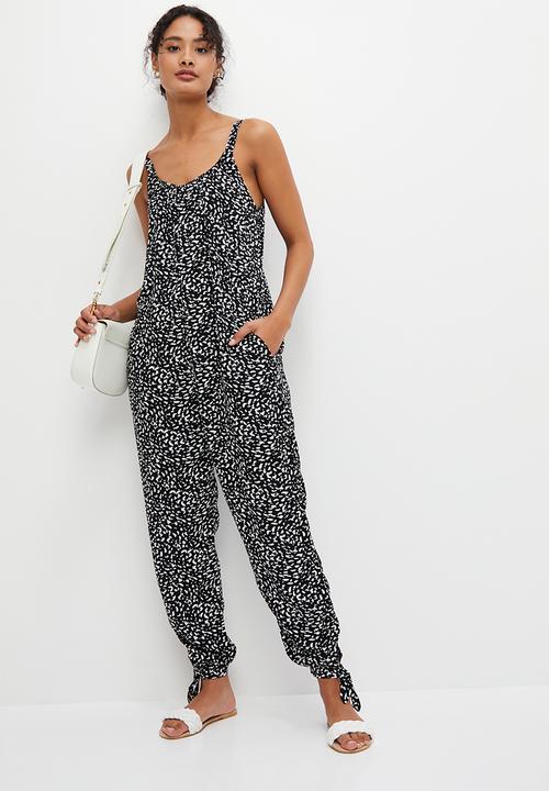 edit - Scoop neck tie detail jumpsuit - black & white