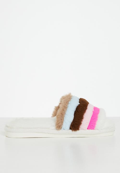 Cotton On - Square toe slide slipper - rainbow stripe