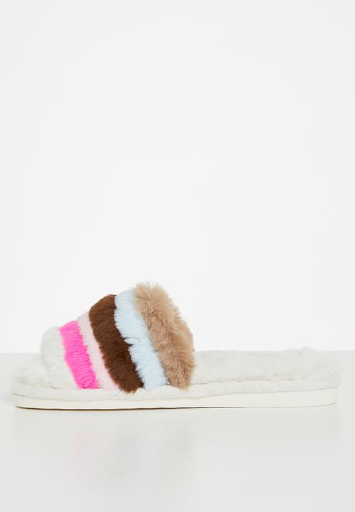 Cotton On - Square toe slide slipper - rainbow stripe
