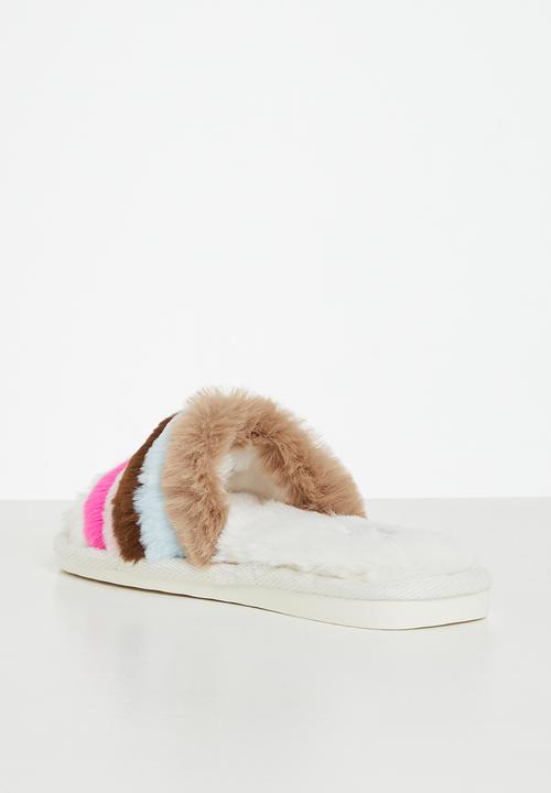 Cotton On - Square toe slide slipper - rainbow stripe