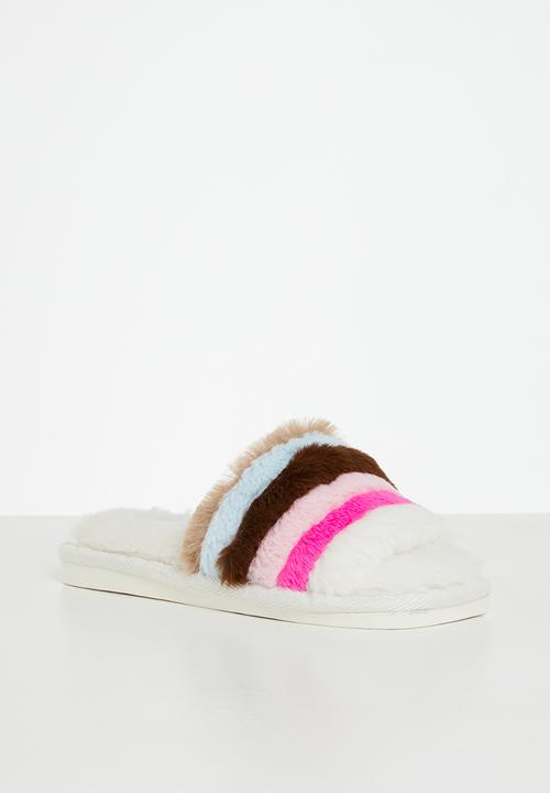 Cotton On - Square toe slide slipper - rainbow stripe