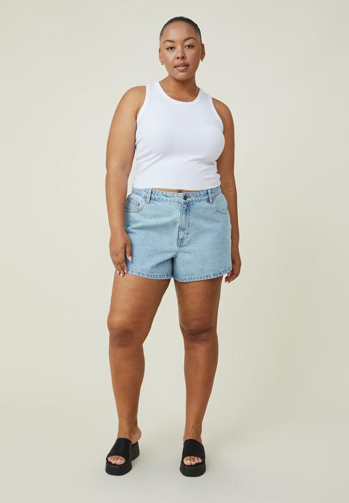 Cotton On - Curve new a-line high rise denim short - wave blue