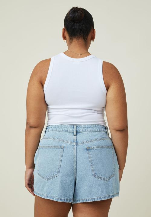 Cotton On - Curve new a-line high rise denim short - wave blue