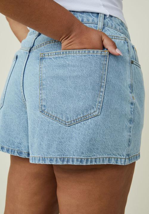 Cotton On - Curve new a-line high rise denim short - wave blue