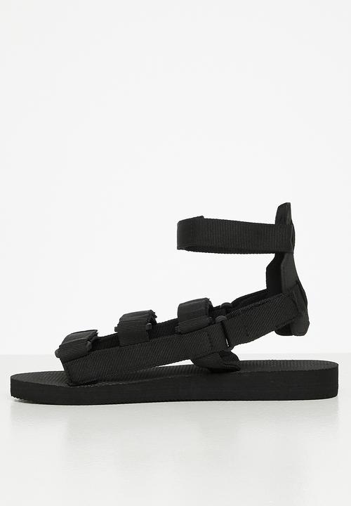 Tom Tom - Gladiator velcro strap sandal - black