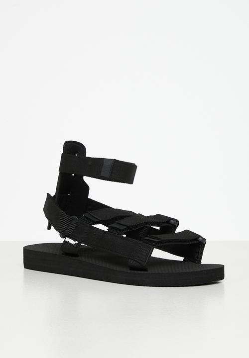 Tom Tom - Gladiator velcro strap sandal - black