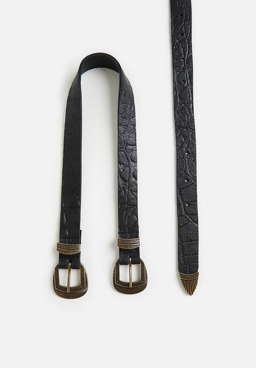 Superbalist - Double buckle faux croc belt - black