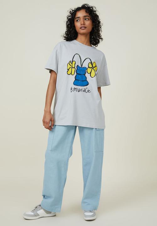 Cotton On - Boyfriend fit graphic tee - embrace/blue grey
