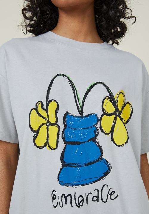 Cotton On - Boyfriend fit graphic tee - embrace/blue grey