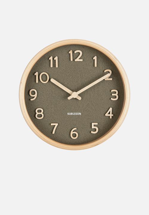 Present Time - Pure wood grain table clock - moss green