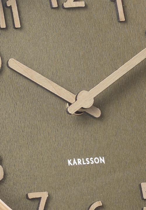 Present Time - Pure wood grain table clock - moss green