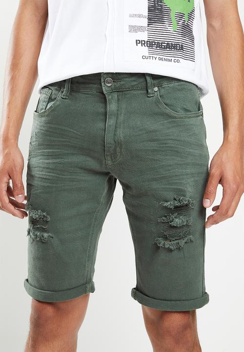 Cutty - Bondi rip & repair denim short - lt fatigue