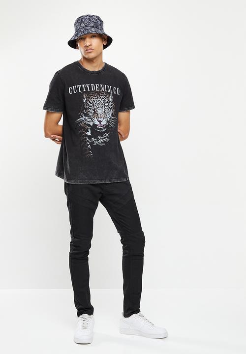 Cutty - Master skinny fit coated biker denim jean - black