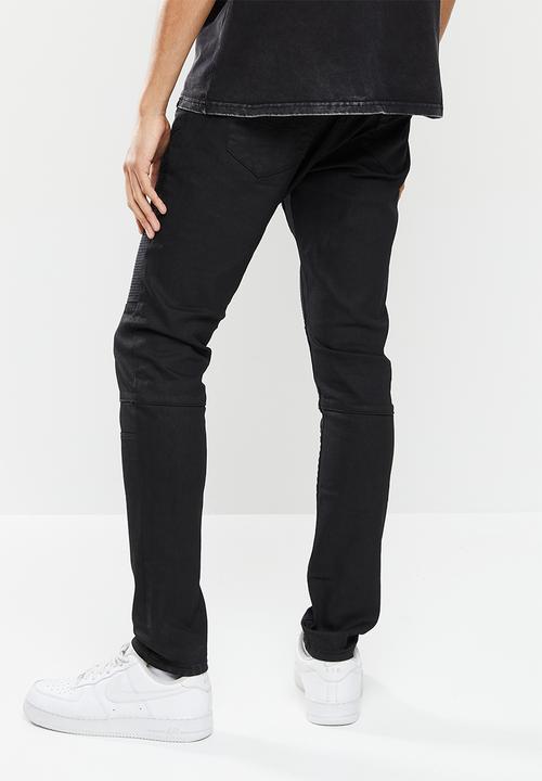 Cutty - Master skinny fit coated biker denim jean - black