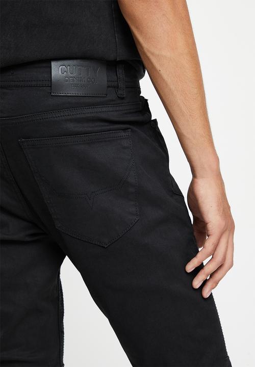 Cutty - Master skinny fit coated biker denim jean - black