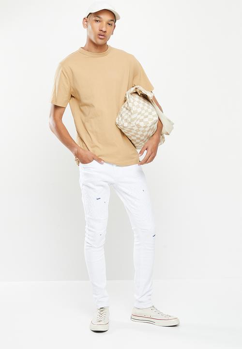 Cutty - Ryan skinny fit rip and repair denim jean - white