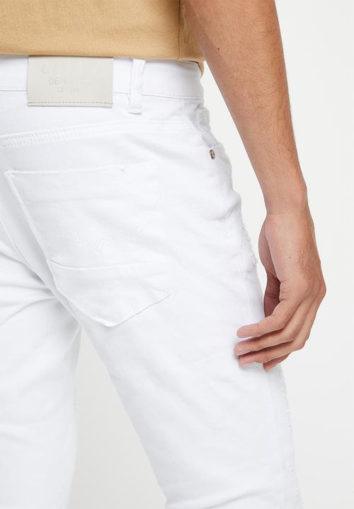 Cutty - Ryan skinny fit rip and repair denim jean - white
